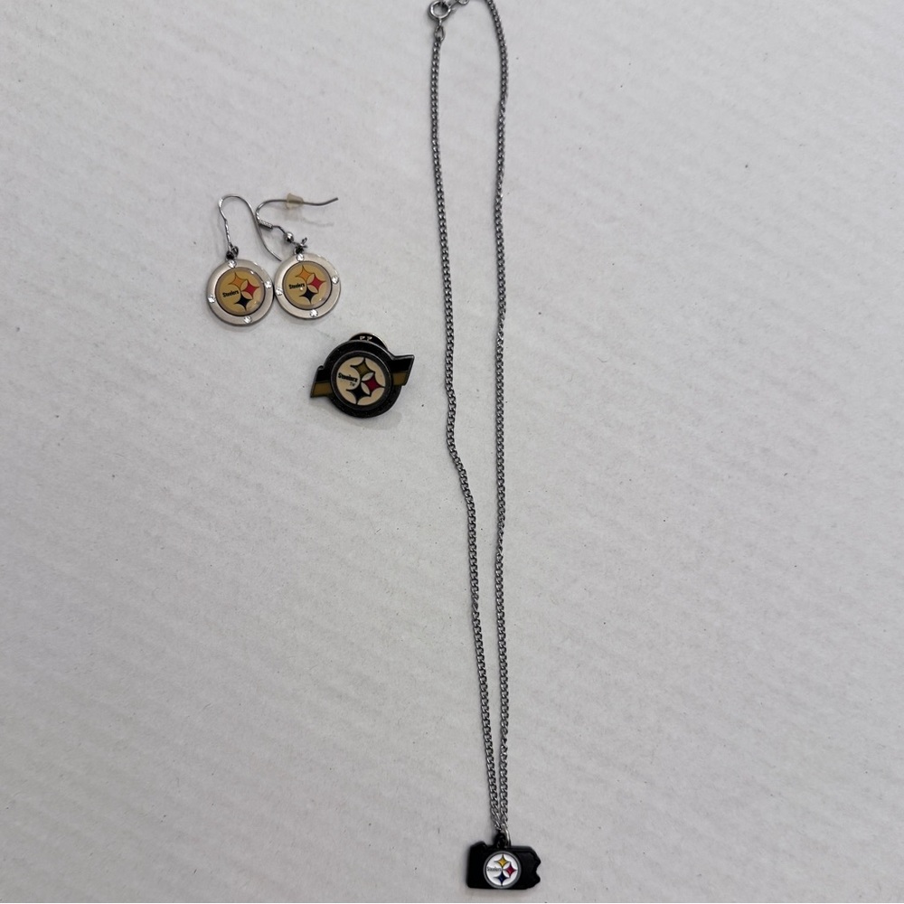 Pittsburgh Steelers Necklace Earrings Lapel Pin Coordinating Jewelry
